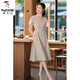 Woodpecker 2025 summer French style and many kinds of cold and unique apricot color waist-hugging dress. Women's temperament is age-reducing. Apricot color L is recommended. 105-115Jin [Jin equals 0.5 kg]