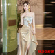 Ma Feixuan golden high-end toast dress new Chinese dressing gown female bride wedding light luxury niche temperament engagement banquet evening dress gold S