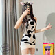 
Manyan Gift Condom Japanese Girl Cow Printed Sexy Underwear Short Skirt Medium-Length High Neck Backless Sweater Sexy Private Sweater [No Socks and No Hair Band] Average Size 80 to 125 Jin [Jin equals 0.5 kg]