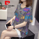 Pierre cardin (pierre cardin) plus size fat mm summer new pure cotton short-sleeved T-shirt for women Korean version of fat girl versatile slimming belly top 6629 gray popular light luxury brand this year 4XL 180-210Jin [Jin equals 0.5 kg]