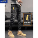 Fence men's ripped jeans summer trendy brand slim feet 2025 new summer thin black boys casual pants 6636 black 32