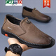 卡帝乐鳄鱼（CARTELO）皮鞋男2025新款商务休闲鞋秋透气男鞋软牛皮豆豆鞋真皮中年爸爸鞋 卡其色 6198 38