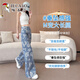 Woodpecker printed wide-leg jeans for women in 2025 new summer thin style super hot Chinese style draped lazy straight pants for women blue trousers 2XL [135-150Jin[Jin equals 0.5 kg]]
