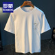 ROMON Summer New Short Sleeve T-Shirt Men's Trendy Embroidered Print Quick Dry Top Loose Thin Knitted T-Shirt Men White [HJ6630] XL Suitable for 135-145Jin [Jin equals 0.5 kg]