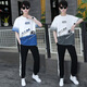 Zhaoxun 12-15-jähriger Boy T-Shirt-Anzug 13 Schüler der Junior High School Kurzärärmelte T-Shirt Fat Boy Handsome Sommeranzug 14 Big Boys 9226 Blau (kurzärmelige + lange Hosen) S 160 (60-75 Jin [Jin gleich 0,5 kg]))