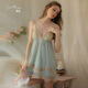 
Gui Ruo (Gui Ruo) Sweet lace with chest pad Deep V Tempting Puffy mesh suspender nightgown outer skirt P3886 green (outer robe + belt, single size