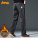 Jeep (JEEP) jeans men's autumn and winter straight loose casual pants men's business retro men's pants black gray plus velvet 32