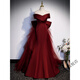 Zhenji burgundy fishtail evening dress female bel canto solo vocal art test toast annual meeting host one-shoulder light wedding dress burgundy M