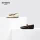 
DEEP BREATH Deep Breath Women's Shoes Genuine Leather Round Toe Flat Inner High-rise Belt Buckle Ballet Shoes Single Shoes AX11164 Black 37