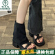啄木鸟真皮管凉靴女夏季2025年新款裤夹趾复古凉鞋小众厚底增高罗马鞋 大象灰【专柜版】 35