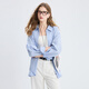 Tricolor 100 Cotton 2025 Autumn New Long Sleeve Loose Striped Shirt Lapel Shirt Cardigan Top M Glacier Blue Stripe M 160/84A