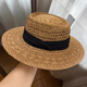 
Jin[Jin equals 0.5 kg] Muda Head Wing Straw Hat Women 2025 New French Flat Top Sun Protection Hat Seaside Holiday Knit Hollow Top Hat Large Size Hollow Concave Top Straw Hat [G39 Khaki Black Belt]