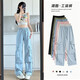 Blue American work pants for women in summer high waist wide legs draping loose straight tube quick-dry parachute quick-drying sports pants Ant-687 [Yellow] 2XL