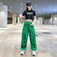 Livre et thé pantalon de travail à séchage rapide américain pour les femmes en été pantalon de sport de danse carrée mince 2025 Nouveau pantalon de danse de jazz de carton noir top 8833 + pantalon vert 6628 2xl