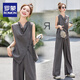 罗蒙（ROMON）2025超火夏装一整套套装女夏季新款时尚无袖背心上衣阔腿裤两件套 牛仔蓝 【版】 M