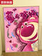 Dessin animé chat fraise ours à huile numérique peinture de bricolage colorant la framboise peinte à la main a du mal à l'huile acrylique de dessin.