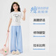 
NICKYBABY Girls Set Summer Thin Children 2025 New Fashionable Girls Big Children Summer Short Sleeve Wide Leg Pants Two-piece Set 15277 Blue Wide Leg Pants 170 cm