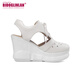 Grinland Brand Keilsandalen für Mädchen Leder 10 cm dicker Sohle erhöhter Zehen Hohlhoch -Hochheel -Sandalen Sommer Weiß 35