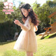 Fuluo fan girls' dress spring and autumn sweet mesh princess dress little girl fashionable and fashionable skirt apricot color 150