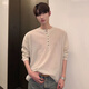 Digada American retro Henry collar thin slightly see-through sweater for men autumn loose outer wear versatile long-sleeved T-shirt top THFS-K139 white L