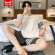 Catman (Miiow) reines Baumwollkurzarmpyjama für den Sommer-Dünnstil von Männern kann außen für Teenage Stripes Herren Home Clothes Lose Summer Style A679 L (empfohlen 115-135 Jin [Jin gleich 0,5 kg]) getragen werden.