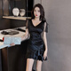 为知树夜总会KTV性感连衣裙女深V礼服SPA足浴按摩技师工作服包臀裙夜场 增3882黑色+ 3XL 建议135-150斤