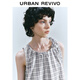 UR2025 Summer New Women's Simple Check Randeveless Tie-Fitting Ship Blous