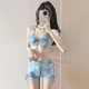 Bangbo swimsuit female pure lust seaside beach bikini cover-up boxer split swimsuit three-piece hot spring swimsuit denim blue swimsuit three-piece set with chest pad one size (80-120Jin Jin is equal to 0.5 kg)