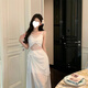 Fujian French retro lace dress vacation 2025 summer air-carved dress seaside beach fairy skirt white lace M