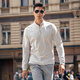 Mr. Cloth half zipper stand collar long sleeve T-shirt men's 2025 autumn and winter new fashion letter base shirt men's top BT16867 Light cloud gray M (170)