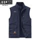 JEEP SPIRIT吉普男士马甲春秋季新款户外工装马夹休闲大码运动中年背心外套 677黑色 L (110-120斤)