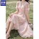 Vestido floral Romon Pink For Women Gentle Style Break French French Beautiful First Love Temperament que abraza a la cintura de hadas Pink M Recomendado 95-115Jin [Jin es igual a 0.5 kg]
