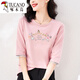 Woodpecker pure cotton temperament age-reducing seven-quarter sleeve T-shirt for women's mid-sleeved loose white T-shirt Spring and Autumn Summer 2025 new top W6172 ice blue mid-sleeved L (recommended 105-120 Jin [Jin equals 0.5 kg])