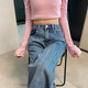 Retro Loose Wide-Bein-Jeans für Frauen 2025 Frühlings- und Sommer-Taschenschattenfarbe High-End-Casual Haos Nr. 9903 Nostalgic Blue Regular M (Empfohlen 95-110jin [Jin ist gleich 0,5 kg])