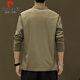 Pierre Cardin long-sleeved T-shirt men's autumn retro trend Henry collar high-end sweatshirt bottoming shirt men's khaki 2XL