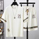 E. TOX Lingyue Herren-Bekleidungsgeschäft Set 2025 Sommer High-End Light Luxury Herren Ice Seide Kurzschlärm Set vielseitig und modisch zweiteilig Set Black (YYW6195) M (90-110jin [Jin gleich 0,5 kg]))