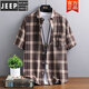 Jeep Spirit Red Paid Short à manches à manches à manches hommes Men Summer Casual American Boys Summer Malf-Maleved Work Shirt Veste 6042S Red Plaid + 6172S Red Plaid L