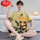 
Langsha men's pajamas summer pure cotton short sleeve shorts thin cartoon cute teenager large size boys' home clothing suit Daimeiya-6627 L small size L code (90-110Jin [Jin equals 0.5 kg])