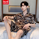Catman (Miiow) Teenager Herren Pyjamas Sommer Cool Ice Seide Kurzarm Shorts Strickjacke Herren Dünne Lose große Heimkleidung 854# Soft Ice Seide L Männer [Empfohlen 90-120jin [Jin gleich 0,5 kg]]
