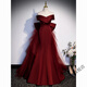 Zhenji burgundy fishtail evening dress female bel canto solo vocal art test toast annual meeting host one-shoulder light wedding dress burgundy M