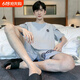 Kangduomi Pyjamas pour hommes Coton Pure Coton Pure Men à manches courtes Coton Coton Casual Woard Vêtements Summer Youth Round Coun H9928 (Shorts à manches courtes) L (Recommandé 100-120 Jin [Jin est égal à 0,5 kg]))