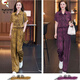 Specht Ice Seide Casual Kurzarm Set für Frauen 2025 Sommer Neues Modezeitalter Reduzierende Hemd-Hemd-Weitbeinhose Zweiteiler Set Purple M