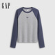 Gap Women's 2025 Autumn New Style Embroidered Logo Contrast Color Raglan Sleeve Slim Knitted Long Sleeve Top 792702