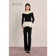 OBBLIGATO Origato spring pleated stand-up collar beaded contrast patchwork sweater black sweater L