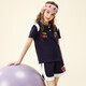 KT girls summer new style casual middle and large children's sports two-piece suit navy blue 753 110 110 size