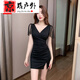 喆炜夜场工作服女夜总会连衣裙女深V礼服足疗足浴技师工作服性感包臀 3883黑色 S  建议80-95斤
