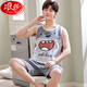 Langsha Vest Pyjamas Herren Sommer Baumwollhändler Anzug Fett große Kinder 12-13-15-jährige Teenager Sommer-Heimkleidung hellblau 1283 m Teenager Version (55-65jin [Jin ist gleich 0,5 kg])