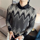 Xizunlong autumn and winter thick warm jacquard pattern shirt collar fake two-piece sweater men fashion casual pullover knit sweater men trend 9855 black M