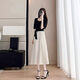 Aemape High-End-Schwarz-Spleißkleid für Frauen 2025 Sommer Neue Mode-Taille und schlanker gefälschter zweiteiliger A-Line-Rock Schwarz S [Empfohlen 90-100 Jin [Jin gleich 0,5 kg]]
