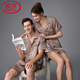 Langsha (Langsha) Leichte Luxus-Eis-Sensen-Pyjama-Paar kurzärmelige Sommerseidensamme-Sommer-Seiden-Stritzjagd Zweiteiler Set für Frauen 3899 Männer braun l